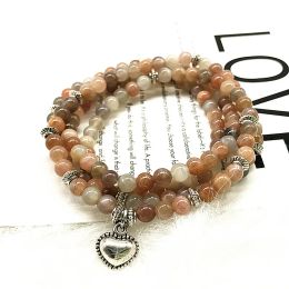 Bracelets Mala Yoga 74CM Women Bracelets 5 MM Nature Colorful Sun Stone Pendant Necklace Good Quality Gold Tree Charm Color