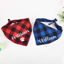 Dog Apparel Personalized Embroidered Premium Checked Name ID Bandana Custom Scarf Pet Accessories Neckerchief Towel