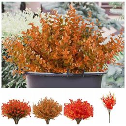 Decorative Flowers Handmade Artificial Autumn Eucalyptus Realistic Plastic Branch Red Orange Fake