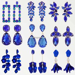 Stud Dark Blue Series Long Dangle Drop Earrings For Women 2022 Trend Luxury Flower Geometric Acrylic Crystal Vintage Charm Jewellery YQ240129