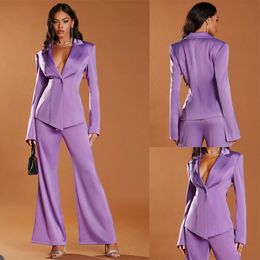 Fashion Purple Women Pants Suits Slim Fit 2 Pieces Mother Of Bride Blazer Tuxedos Custom Made Wear Trousers Sets