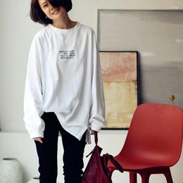 Women's T Shirts MICOCO T7681C Cotton All-matching Medium Long Letter-printed White T-shirt Casual Simple Round Neck Loose