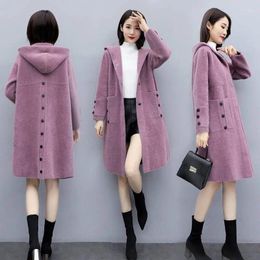 Women's Knits 2024 Women Female Thick Warm Mid-length Mink Cashmere Knitted Dot Long Sleeves Cardigans Fashion Fur Jacket Coat Top T362