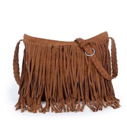 Women Tassel Fringe Suede Shoulder Messenger Bag Ladies Crossbody Handbag Purse Black Brown Gray247h