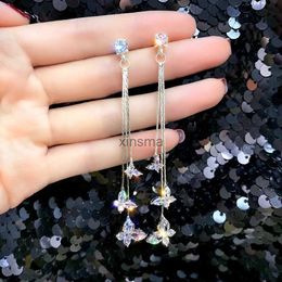 Stud Korean Shiny Butterfly Crystal Drop Earring Bijoux Long Tassel Dangle Earrings for Women Statement Earrings Party Jewelry Gifts YQ240129