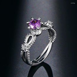 Cluster Rings Kinel Purple CZ Stone For Women Cubic Zircon Jewellery Party Wedding Ring Tibetan Silver Vintage Jewelry