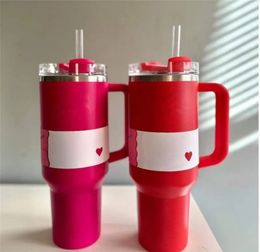 Ready To Ship Quencher 40oz Quencher Cosmo Pink Parade Flamingo Target Red Stainless Steel Valentines Day Gift Cups with Silicone handle Lid Straw Car mugs