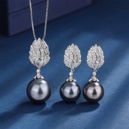 Necklaces Charms Tahitian Pearl Leaves Bodhi Pendant Necklace Earrings Korean Fashion for Women Luxury Jewellery Wedding Anniversary Gift