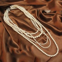Necklaces Korea Fashion 5 layers Long Sweater Chain Necklace for Women Party Pearls Jewellery Collares De Moda 2018