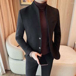 Men's Suits Blazer Hombre High Quality Autumn Winter Woolen Blazers Jacket For Men Fashion Stand Collar Slim Fit Formal Suit Coats 4XL-M