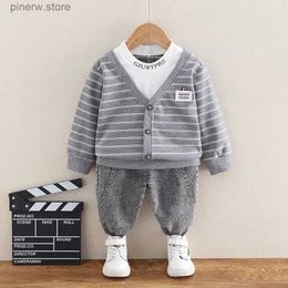 Clothing Sets Autumn new 0-4 year old stripe fake three piece children's suit solid Colour letter top jeans two piece baby sportswear