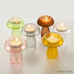 2PCS Candles Mushroom Glass Candlestick Ins Transparent Candle Holder Mini Hydroponic Flower Vase Bedroom Decktop Ornament Photo Prop