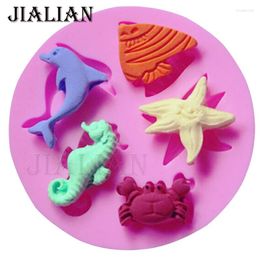 Baking Moulds Mini Dolphins Crab Fish Starfish Chocolate Party Decorating Mould DIY Fondant Silicone Mould Tools For Cakes T0104