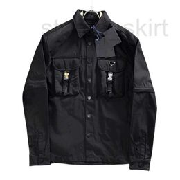 Men's Casual Shirts Designer P-ra Women's Thin Jacket with Removable Sleeves Fashion Brand Original Unisex Recycled Nylon Lapel Shirt Athletic Black Coats 86S7