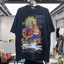 Men's T Shirts Retro Priest Lettering Printed Round Collar Loose Short Sleeve T-shirt Man