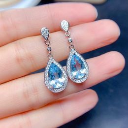 Women Water drop shape sea blue crystal zircon diamond long style earrings girlfriend wedding Jewellery birthday gift