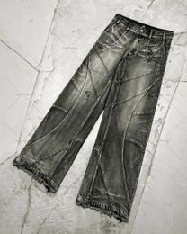 Y2K Destroyed Stitching Jeans Mens Black Washed Jeans Gothic Style Street Trend Clothing Retro Loose Wide Leg Pants Fall Guys 240127