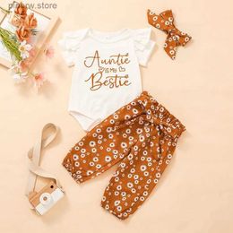 Clothing Sets 0-12M Baby Girls Floral Clothes Outfits Cotton Letter Print Romper Tops Pants Headband 3Pcs Summer Toddler Girls Clothing Suits