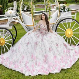 Sexy Sweetheart Shiny Quinceanera Dresses Beads 3D Flowers Tull Lace-up Graduation Dress Sweet 16 Gown Vestidos De 15 Anos