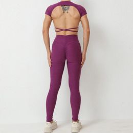 Active Sets Sport Set Women Sportswear Padding Gym Clothing For Tracksuit 2024 Workout Womens Sports T-shirts Leggings Kit Purple