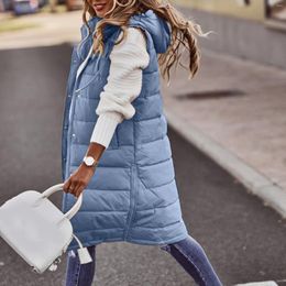 Women's Trench Coats Women Jacket Rain Womens Long Winter Coat Vest With Hood Sleeveless Warm Down Loose Pockets Quilted