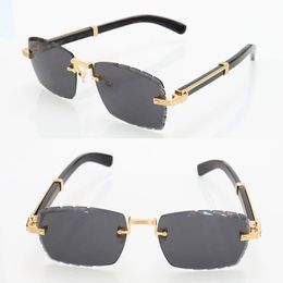 Luxury diamond cut lens Rimless Mens Sunglasses Large Square Designer Glasses 03770 Original Black Buffalo Horn Sunglasses mens Frames Size 60-21-145MM 2024 New