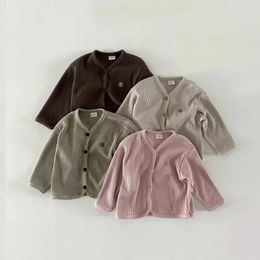 7633 Baby Clothes Cardigan Coat Autumn Simple All Match Girls Jacket Solid Color Boys Outerwear 240125