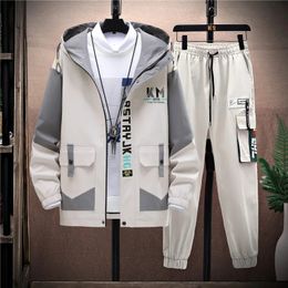 Autumn Casual Men Sets Two Pieces Fashion Korean Trend Hooded Jacket Pants Spring Baseball Uniform Suit Man Outfit 240122