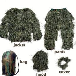 Men's Complete Camo Hunting Gear - Breathable Polyester Jacket, Pants, Hood & Handbag - Perfect for Hunting, CS Games & Outdoor Activities