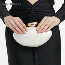 Acrylic egg shape clutch bag women designer evening party cute Pearl shell purse ivory rose handbag wholesale 240119