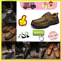 Hiking Shoes Casual Platform Flat Luxury Designer Leather shoes genuine leather oversized loafers for men slip wear resistant leather Training sneakers