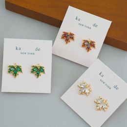 Designer Kate Spad Jewellery Stud Earrings Ks Maple Leaf Earrings Inlaid Zircon Brass Electroplated 18k True Gold S925 Silver Needle Forest Style