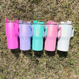 Holographic glitter 20oz shimmer sublimation insulated tumbler cup water bottle kid travel water bottle with handle and straw for Customised gifts