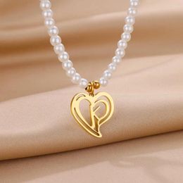 Pendant Necklaces Peal Chain Initials For Women Heart Letter 2024 Trend Alphabet Stainless Steel Jewelry Collar Mujer
