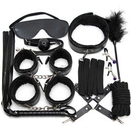 Adult Toys Sexy Leather Kits Plush Sex Bondage Set Handcuffs Sex Games Whip Gag Nipple Clamps Sex Toys For Couples Exotic Accessories