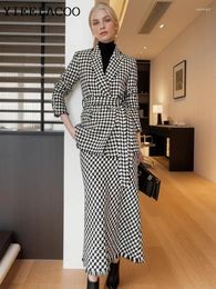 Work Dresses Professional Women's Set Plaid Beige Autumn/ Ladies Classic Tweed Jacket Skirt Suit Fashion 2-Piece