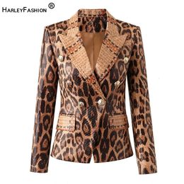 HarleyFashion Spring High Streeet Women Blazer Jacket Unique Snake Pattern Animal Ladies PU Leather Jacket 240127