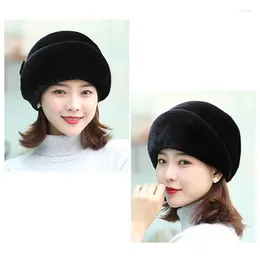 Berets Winter Fashion Hat Russian Flower Decor Thickened Luxury Keep Warm Solid Colour Autumn Thermal Women Caps For Outdoor