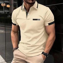 Fashion Short Sleeve Mens Polo Shirts Casual Buttonup Turndown Collar Pullovers Men Vintage Striped Patchwork Shirt Male 240119