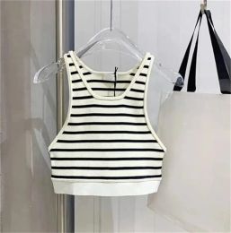 Women's Tanks Summer 2024 New Fashion Women Short Sleeve Shirt Stripe Fashion Sexy Crop Top Slim Tops Oneck Sleeveless Workout Vest Ladies Good Quality Tank 5 Colours