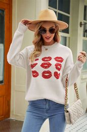 Designer women's clothing Autumn/Winter Women's Wear New Valentine's Day Women's Knitwear Women's Love Lip sweaters ladies fashion cardigans for women SweaterU5N3