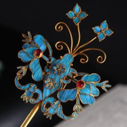 Jewellery Summer special diamond cloisonne butterfly gilt hairpin retro style headgear hairpin Chinese lady silver Jewellery