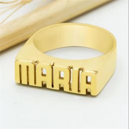 Necklace Personalised Block Name Ring Punk Jewellery Block letters Custom Initial Rings Christmas Gift For Women Men Heavy Name Bague