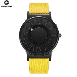 Eutour Watch Man Canvas Leather Strap Mens Watches Magnetic Ball Show Quartz Watches Fashion Male Clock Wristwatches J190715251p