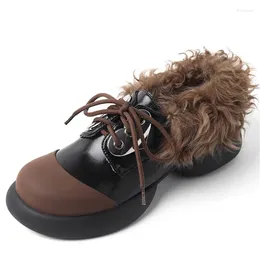 Dress Shoes Quality Genuine Leather Charming Women Small Winter Sheep Curly Hair Fashion Elegant Sexy Comfortable Single