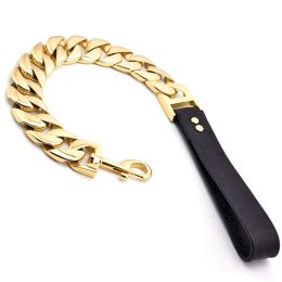 Leashes Dog Leash Pet Collar Lead Stainless Steel Super Strong Gold Collar Chain Customised 32mm Bulldog Pitbull Large Dog Collar Leash