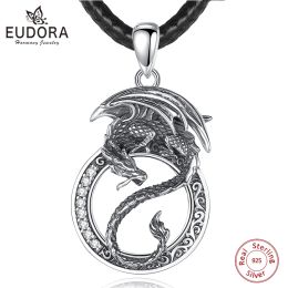 Pendants Eudora 925 Sterling Silver Dragon Yin Yang Pendant for women man Vintage Round Amulet Necklace Personality Jewelry Party Gift