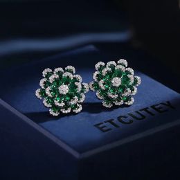 Mini Planet White Green Blue Crystal Zircon Stud Earrings Luxury Romantic Flower Earrings For Women Girls Fashion Charm Jewelry 240123