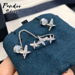 Necklace Fashion Charm Sterling Sier Original Jewelry,sier Stars Ear Cuff with Chain and Studs Women Jewellery Gift