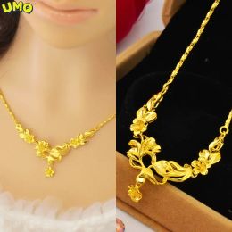 Necklace Netred 18k Colour Necklace Female Clavicle Chain Plated 100% Real Gold 24k Pure Bangle Simple Temperament Jewellery Girlfriend Gif